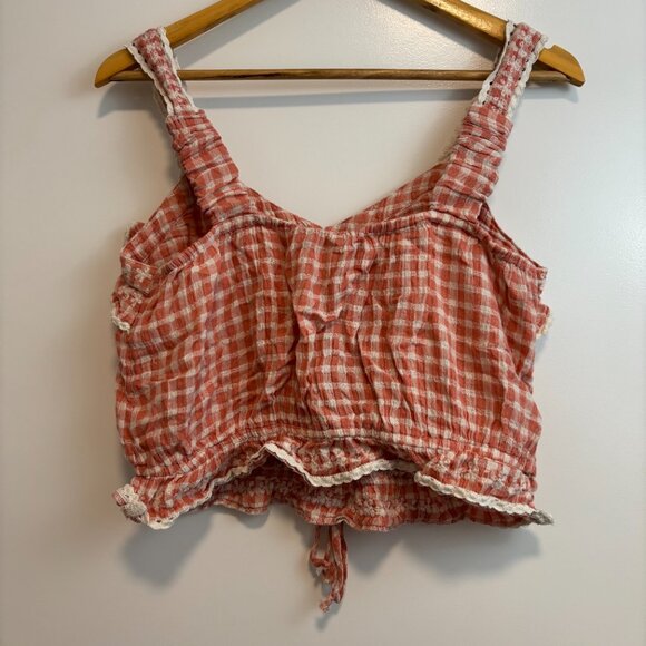 Crop Ruffle Blouse - Peach and White Gingham - Picture 2 of 10